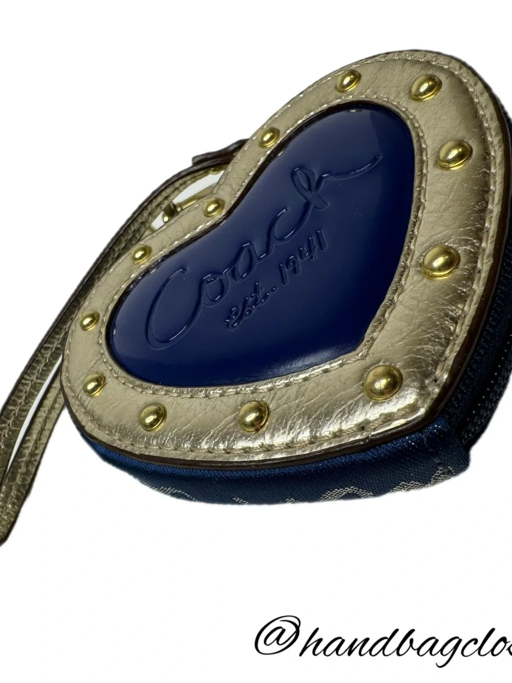 Coach Y2K Script Heart Navy And Gold Story Patch Heart Coin Bag Keychain Charm